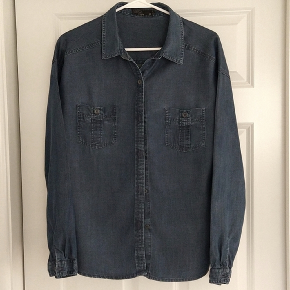 Prana Women's Updrift Button Down Denim Shirt with 2 Chest Pockets, Size M